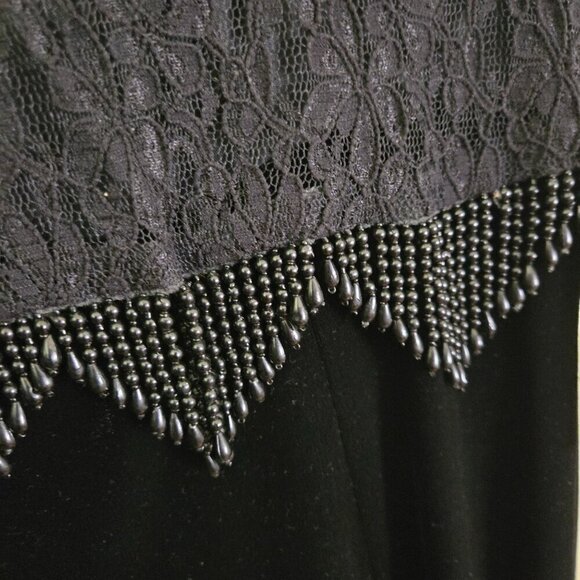 Betsy's Things Vintage Deadstock Black Lace Velvet Beaded Maxi Dress Size 10p - Picture 3 of 6